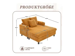 Sofá-cama de 3 lugares - 142 x 128 x 85 cm - com porta-copos + portas USB + LEDs - veludo -*Merax Online