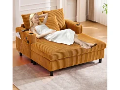 Sofá-cama de 3 lugares - 142 x 128 x 85 cm - com porta-copos + portas USB + LEDs - veludo -*Merax Online