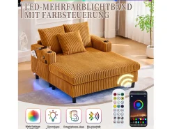 Sofá-cama de 3 lugares - 142 x 128 x 85 cm - com porta-copos + portas USB + LEDs - veludo -*Merax Online