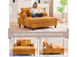 Sofá-cama de 3 lugares - 142 x 128 x 85 cm - com porta-copos + portas USB + LEDs - veludo -*Merax Online