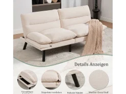Sofá-cama de 2 lugares - 165 x 90 x 76 cm - com encosto e braços ajustáveis - Microfibra -^Merax Hot