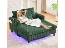 Sofá-cama de 3 lugares - 142 x 128 x 85 cm - com porta-copos + portas USB + LEDs - veludo -^Merax Online