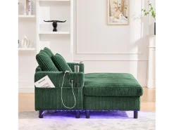 Sofá-cama de 3 lugares - 142 x 128 x 85 cm - com porta-copos + portas USB + LEDs - veludo -^Merax Online