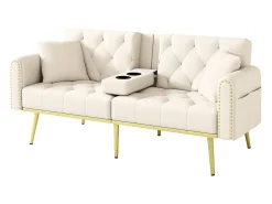Sofá-cama de 2 lugares - 175 x 80 x 73,5 cm - 3 posições reclináveis e com porta-copos - veludo -^Merax Discount