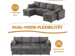 Sofá-cama de 4 lugares - 272 x 131 x 84 cm - com porta-copos + espaço de armazenamento + almofadas - veludo - cinza^Merax Hot