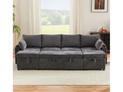 Sofá-cama de 4 lugares - 272 x 131 x 84 cm - com porta-copos + espaço de armazenamento + almofadas - veludo - cinza^Merax Hot