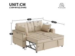 Best Sofá-cama de 2 lugares com arrumação e encosto ajustável - 159 x 142,5 x 92 cm - Algodão e linho - Sofá