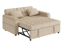 Best Sofá-cama de 2 lugares com arrumação e encosto ajustável - 159 x 142,5 x 92 cm - Algodão e linho - Sofá