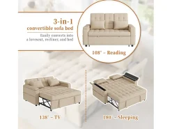 Best Sofá-cama de 2 lugares com arrumação e encosto ajustável - 159 x 142,5 x 92 cm - Algodão e linho - Sofá