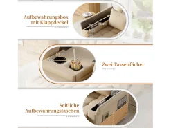 Best Sofá-cama de 2 lugares com arrumação e encosto ajustável - 159 x 142,5 x 92 cm - Algodão e linho - Sofá