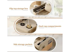 Best Sofá-cama de 2 lugares com arrumação e encosto ajustável - 159 x 142,5 x 92 cm - Algodão e linho - Sofá