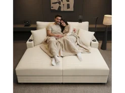 Sofá-cama de 2 lugares com função de cama - 163 x 140 x 82 cm - com encosto acolchoado + porta USB + porta-copos - veludo - Sofá