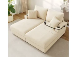 Sofá-cama de 2 lugares com função de cama - 163 x 140 x 82 cm - com encosto acolchoado + porta USB + porta-copos - veludo - Sofá