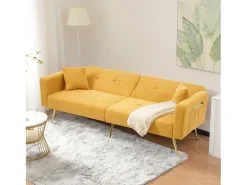 Sofá-cama de 2 lugares com mecanismo click-clack em tecido Sherpa - 175 x 64 x 72 cm - Pés dourados -^Merax Online
