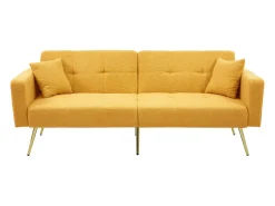 Sofá-cama de 2 lugares com mecanismo click-clack em tecido Sherpa - 175 x 64 x 72 cm - Pés dourados -^Merax Online