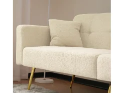Sofá-cama de 2 lugares com mecanismo click-clack em tecido Sherpa - 175 x 64 x 72 cm - Pés dourados -*Merax Hot