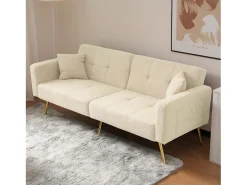 Sofá-cama de 2 lugares com mecanismo click-clack em tecido Sherpa - 175 x 64 x 72 cm - Pés dourados -*Merax Hot