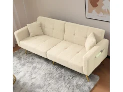 Sofá-cama de 2 lugares com mecanismo click-clack em tecido Sherpa - 175 x 64 x 72 cm - Pés dourados -*Merax Hot
