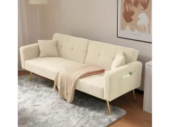 Sofá-cama de 2 lugares com mecanismo click-clack em tecido Sherpa - 175 x 64 x 72 cm - Pés dourados -*Merax Hot