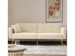 Sofá-cama de 2 lugares com mecanismo click-clack em tecido Sherpa - 175 x 64 x 72 cm - Pés dourados -*Merax Hot