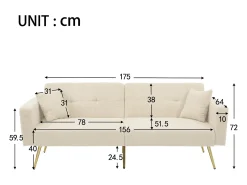 Sofá-cama de 2 lugares com mecanismo click-clack em tecido Sherpa - 175 x 64 x 72 cm - Pés dourados -*Merax Hot