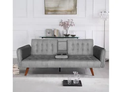 Sofá-cama de 3 lugares em veludo cinza com mesa central - INVERNESS^Concept-Usine Discount