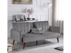 Sofá-cama de 3 lugares em veludo cinza com mesa central - INVERNESS^Concept-Usine Discount