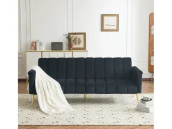 Sofá-cama de 2 lugares em veludo - 183 x 76 x 75 cm - Pés de metal dourado -^Merax Outlet