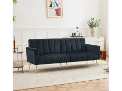 Sofá-cama de 2 lugares em veludo - 183 x 76 x 75 cm - Pés de metal dourado -^Merax Outlet