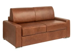 Vente-unique Sofá*Sofá-cama de 3 lugares express em couro vintage caramelo 140 cm colchão 22 cm CALITO Castanho