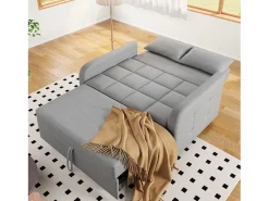 Sofá-cama de 2 lugares, sofá-cama dobrável em tecido de linho - 127 x 75 x 94 cm - com função dormir - Cinza^Merax New