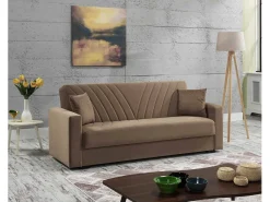 Sofá-cama Dfoat, ofá-cama container linear de 3 lugare com 2 almofada incluída, Sofá da ala em tecido acolchoado com abertura click-clack, 214x81xh89 cm,^Dmora Sale