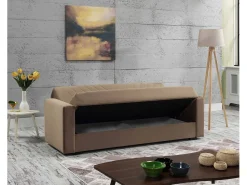 Sofá-cama Dfoat, ofá-cama container linear de 3 lugare com 2 almofada incluída, Sofá da ala em tecido acolchoado com abertura click-clack, 214x81xh89 cm,^Dmora Sale