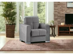 Sale Sofá-cama Dfot, Poltrona de armazenamento para sala conversível em cama, Poltrona relaxante em tecido acolchoado com abertura click-clack, 94x85h91 cm, Cinza Poltrona