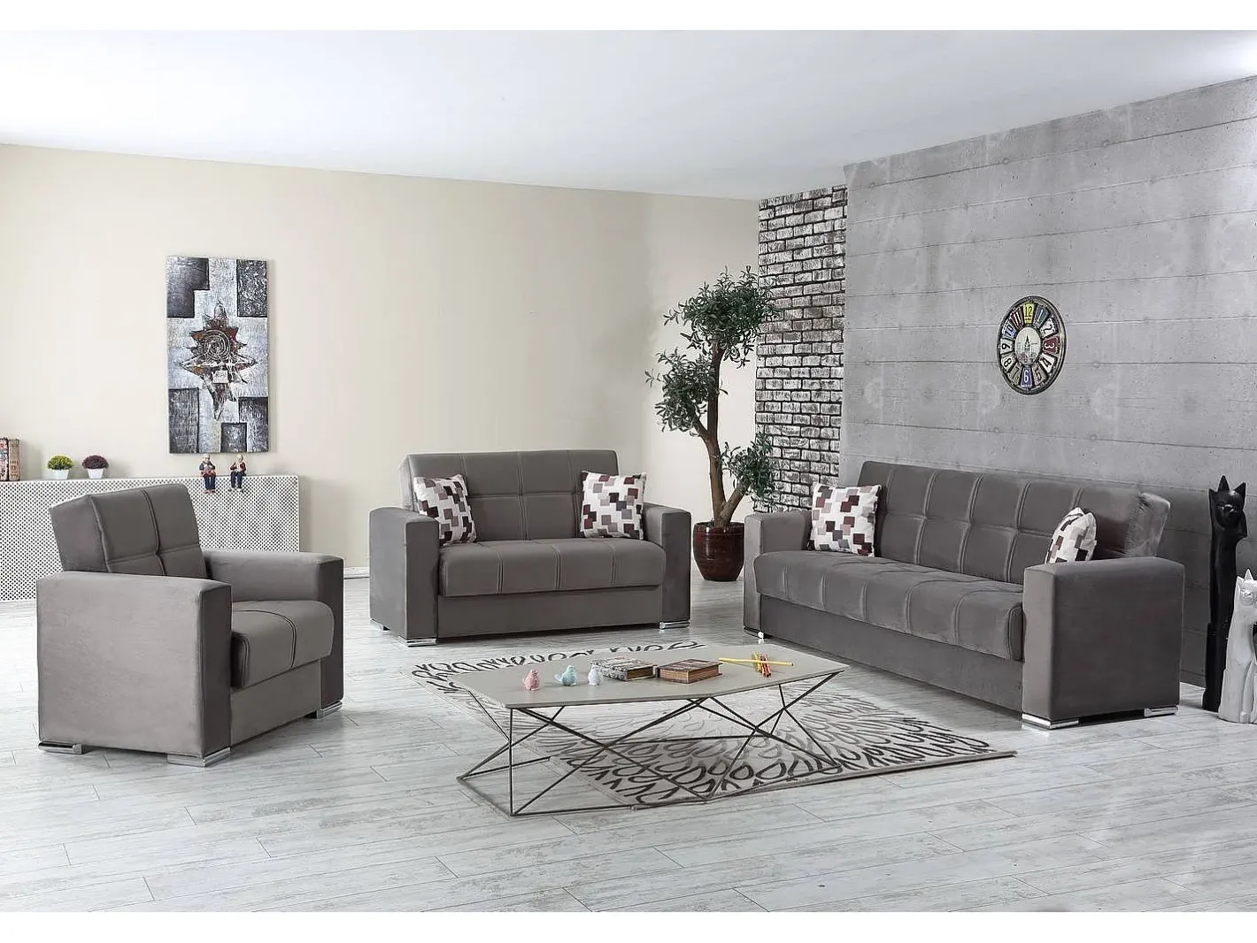 Sofá-cama Dgosen, sofá-cama contêiner linear de 2 lugares, Sofá da sala em tecido acolchoado com abertura click-clack, 160x85h91 cm, Cinza*Dmora New