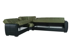 Sofá-cama Dgytkjæ, Sofá-cama de canto em couro ecológico e tecido, Sofá da sala com abertura click-clack e península reversível, 305x238h91 cm, Preto e Cinza Escuro^Dmora Clearance
