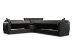 Sofá-cama Dgytkjæ, Sofá-cama de canto em couro ecológico e tecido, Sofá da sala com abertura click-clack e península reversível, 305x238h91 cm, Preto e Cinza Escuro^Dmora Clearance