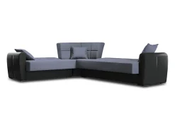 Sofá-cama Dgytkjæ, Sofá-cama de canto em couro ecológico e tecido, Sofá da sala com abertura click-clack e península reversível, 305x238h91 cm, Preto e Cinza Sofá