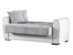 Sofá-cama Dlobuon, Sofá-cama container de canto em couro ecológico e tecido, Sofá da ala com abertura click-clack e penínula reverível, 163x84h91 cm, e Cinza^Dmora Online