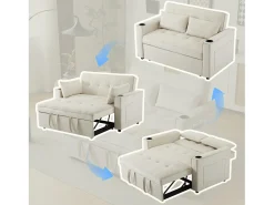 Sofá-cama dobrável ajustável multiângulo - 2 lugares - Tecido de veludo - com suporte para copos e almofadas -^ModernLuxe Outlet