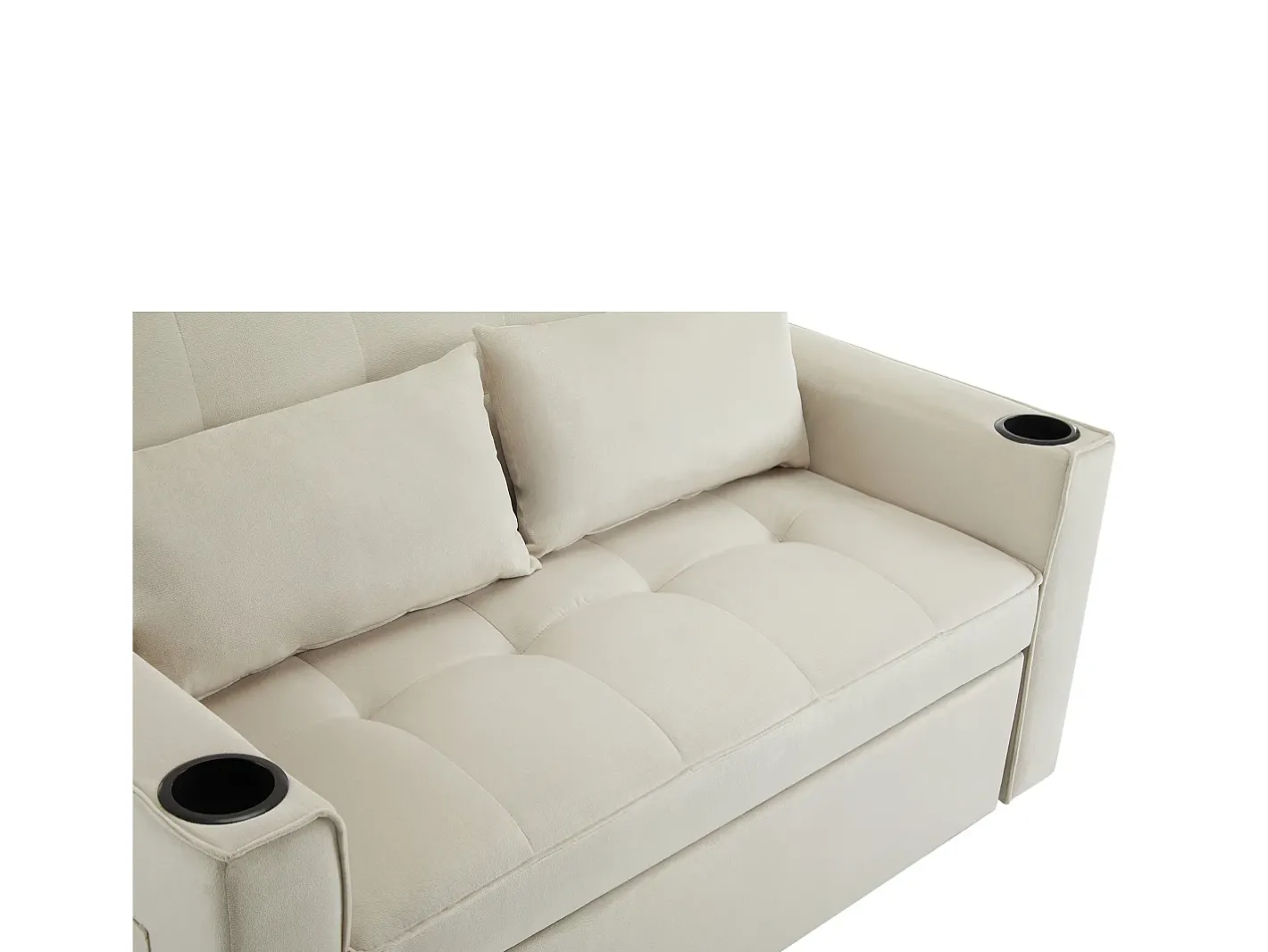 Sofá-cama dobrável ajustável multiângulo - 2 lugares - Tecido de veludo - com suporte para copos e almofadas -^ModernLuxe Outlet