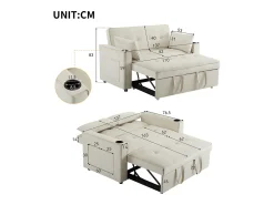 Sofá-cama dobrável ajustável multiângulo - 2 lugares - Tecido de veludo - com suporte para copos e almofadas -^ModernLuxe Outlet