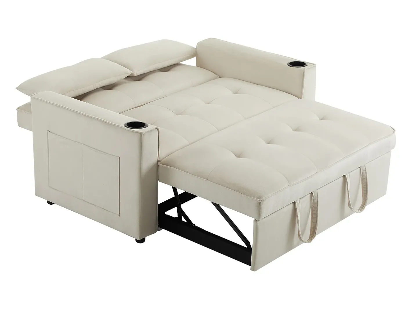 Sofá-cama dobrável ajustável multiângulo - 2 lugares - Tecido de veludo - com suporte para copos e almofadas -^ModernLuxe Outlet