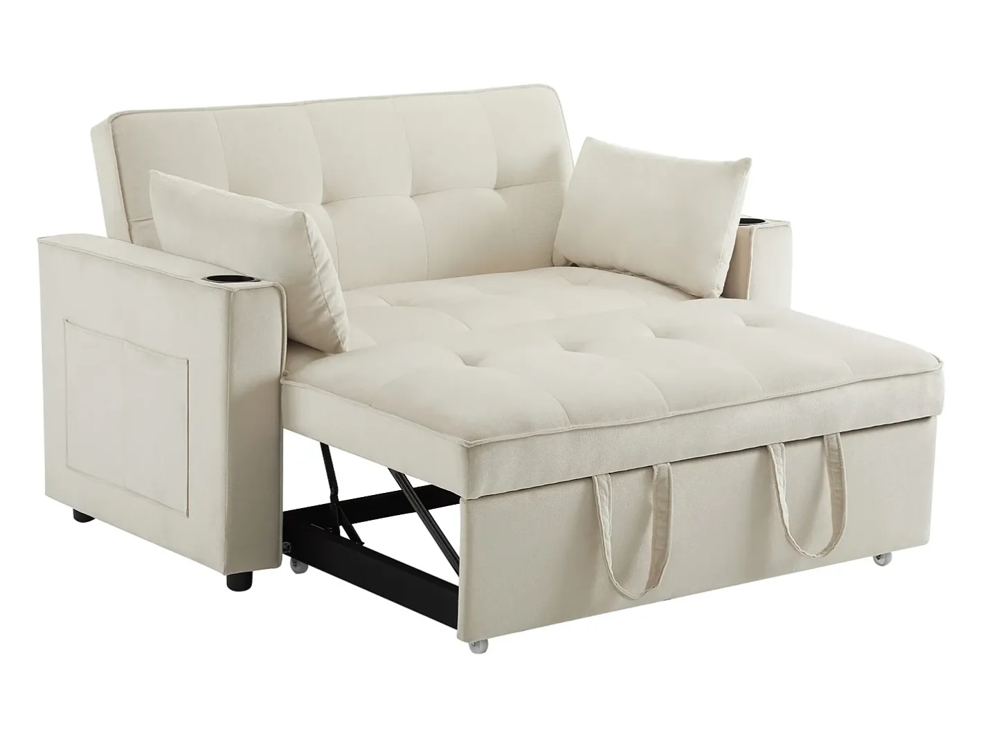 Sofá-cama dobrável ajustável multiângulo - 2 lugares - Tecido de veludo - com suporte para copos e almofadas -^ModernLuxe Outlet