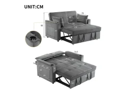 Sofá-cama dobrável ajustável multiângulo - 2 lugares - Tecido de veludo - com suporte para copos e almofadas -^ModernLuxe Outlet