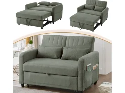 Sofá-cama dobrável extensível de 2 lugares - 114 x 77 x 82,5 cm - encosto ajustável - tecido de algodão e linho -*Merax Hot