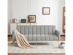 Sofá-cama dobrável moderno - 183 x 76 x 75 cm - com pernas auxiliares + função de dormir - veludo - cinza*Merax Sale