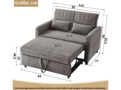 Sofá-cama duplo 114 x 77 x 82.5 cm - encosto 3 níveis ajustável - tecido algodão-linho - cinza^ModernLuxe Sale