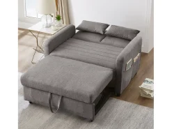 Sofá-cama duplo 114 x 77 x 82.5 cm - encosto 3 níveis ajustável - tecido algodão-linho - cinza^ModernLuxe Sale