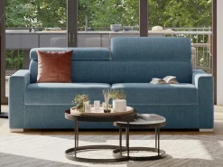 Vente-unique Sofá*Sofá-cama em tecido com assento de memória de forma 140 ripas largas 16cm memória de forma VIZIR Azul
